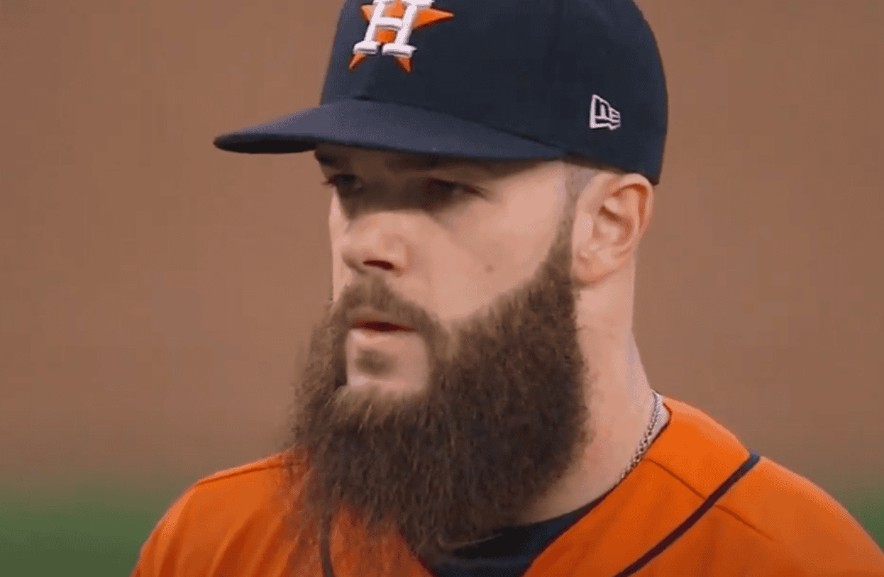 Image of Dallas Keuchel showcasing his distinctive bushy beard, part of baseball's iconic facial hair.